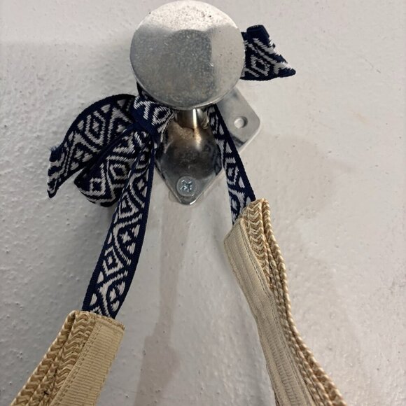 Sea & Grass Straw Visor With Ribbon Tie Navy Blue Nautical Beachy Hat - Picture 4 of 8